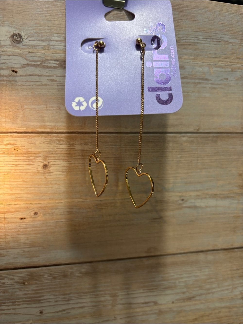 Gold Heart Drop Threader Earrings